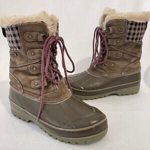 Khombu Winter Snow Boots Womens Size 8 Rubber Suede Mid Calf Fur Lined